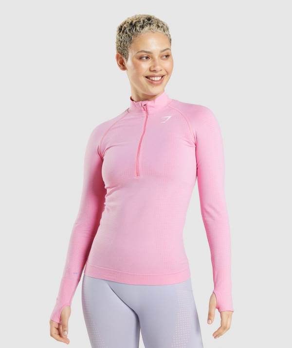 Damske Pulovre Gymshark Vital Seamless 2.0 1/2 Zip Ruzove | HV2460593